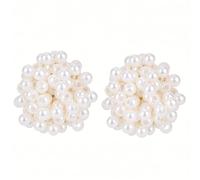 Wellrun 1 Pair Simulated Pearl Earrings for Women,Vintage Boho Cluster Stud Pearl Earrings,Elegant Unique French Bouquet Ball Earrings for Weddings,Anniversaries,Parties