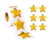 Wellrun 1000 pcs Holographic Gold Star Stickers,Self Adhesive Metallic Glitter Stars Roll,Sparkly Stickers for Reward Chart,DIY Crafts, Decoration
