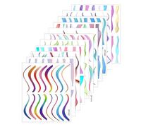 Wellrun 12Sheets Gradient French Line Nail Stickers Decals,3D Self-Adhesive Colorful Abstract Wavy Stripe Nail Art Designs Decals,Curve Irregular Whirling Lines Stickers for Women DIY Nails Decoration