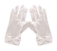 wellrun 1Pair Satin Short Gloves for Women,Elegant Satin Bridal Evening Gloves,Short Prom Glove for Wedding,Prom,Opera(White)