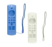 Wellrun 2 Pack Remote Control Cover Case,Anti-Slip Silicone Sleeve with Lanyard,Glow in the Dar,Protective Case for for Alexa Voice Remote 3rd Gen,Fire TV Stick 4K,White & Blue