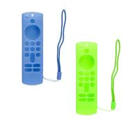 Wellrun 2 Pack Remote Control Cover Case,Anti-Slip Silicone Sleeve with Lanyard,Glow in the Dar,Protective Case for for Alexa Voice Remote 3rd Gen,Fire TV Stick 4K,Green & Blue