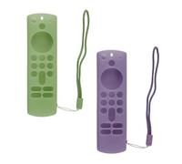 Wellrun 2 Pack Remote Control Cover Case,Anti-Slip Silicone Sleeve with Lanyard,Glow in the Dar,Protective Case for for Alexa Voice Remote 3rd Gen,Fire TV Stick 4K,Green & Purple