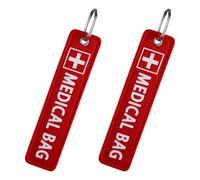 Wellrun 2 Pcs Medical Alert Tags for Bag,Double-Sided Red Medical ID Tags with Key Ring for Backpack,Wallet,Keychain,Polyester Equipment Identification Labels