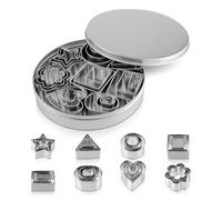 Wellrun 24Pcs Stainless Steel Cookie Cutter Set,Mini Biscuit Pastry Cutters with Heart Star Flower Circle Square Oval Shapes,Baking Mould for Dough Fondant Cake Decorating