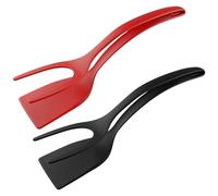 Wellrun 2PCS 2-in-1 Egg Flipper Spatula and Tongs Set,Heat-Resistant Non-Stick Cooking Tool for Pancakes,Steaks,French Toast,Omelets(Black &Red)