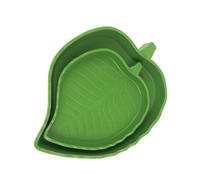 wellrun 2pcs Leaf-Shaped Reptile Food & Water Bowls,Green Plastic Feeder Dish,Food Feeding Plate for Lizards,Snakes,Turtles & Small Pets(2 Sizes)