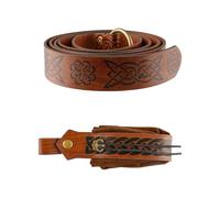 Wellrun 2Pcs Medieval Viking Belt Set,Faux Leather Printed Belt & Vintage Pouch,Renaissance Costume Accessory for LARP,Dress up Party Cosplay