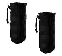 wellrun 2PCS Molle Water Bottle Holder,Tactical Nylon Hydration Pouch for Outdoor,Hiking,Camping,Cycling,Adjustable with Drawstring and Mesh Bottom,Black