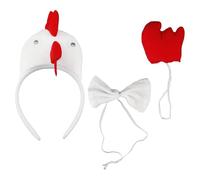 wellrun 3Pcs Adult Rooster Costume Set,White Chicken Headband Tail Bowtie Fancy Dress Accessories for Halloween Easter Party,Funny Turkey Outfit for Role Play Cosplay