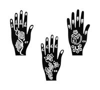 Wellrun 3pcs India Hand Stencil Set,3 Designs Black Henna Palm Stencils for Temporary Tattoo Art,Reusable Self-Adhesive Tattoo Templates for Wrist,Arm Body Art(C)
