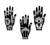 Wellrun 3pcs India Hand Stencil Set,3 Designs Black Henna Palm Stencils for Temporary Tattoo Art,Reusable Self-Adhesive Tattoo Templates for Wrist,Arm Body Art(D)