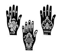 Wellrun 3pcs India Hand Stencil Set,3 Designs Black Henna Palm Stencils for Temporary Tattoo Art,Reusable Self-Adhesive Tattoo Templates for Wrist,Arm Body Art(E)