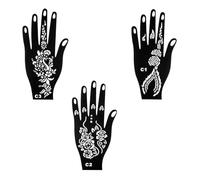 Wellrun 3pcs India Hand Stencil Set,3 Designs Black Henna Palm Stencils for Temporary Tattoo Art,Reusable Self-Adhesive Tattoo Templates for Wrist,Arm Body Art(A)
