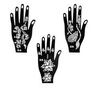 Wellrun 3pcs India Hand Stencil Set,3 Designs Black Henna Palm Stencils for Temporary Tattoo Art,Reusable Self-Adhesive Tattoo Templates for Wrist,Arm Body Art(B)