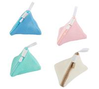 Wellrun 4 pcs Mini Triangle Mesh Laundry Bags,12x12CM Small Clothing Protection for Delicates Socks Underwear,Portable Travel Wash Bags with Hanging Loop(Grass Green,Blue,Pink,Beige)