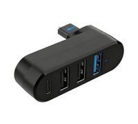 Wellrun 4-Port USB Hub with 3 USB 3.0 Ports & 1 Type C Power,Rotatable 90°/180°,High-Speed Data Transfer,Portable Splitter for Laptop,Mobile Hard Drive,PC,Phone(Black)