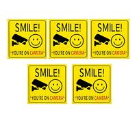 Wellrun 5 Pack Smile You Are On CCTV Sign,150x100mm Self-Adhesive Vinyl Security Stickers,Weatherproof Friendly Surveillance Warning Decals for Home,Shop,Office