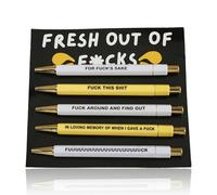 wellrun 5PCS Funny Rude Pen,Retractable Ballpoint Pens with Quirky Sayings,Office Swear Word Pen Set,Smooth Writing Comfortable Grip,Black Ink Unique for Adult Coworkers Women Men