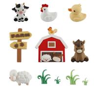 Wellrun 9pcs Farm Animal Cake Decorations,Cute 3D Cartoon Farm Cake Topper Set with Cow Pig Duck Sheep Chicken Red Barn Grass Signpost for Birthday Party Dessert Table Display