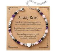 wellrun Crystal Healing Bracelet,Natural Stone Beaded Anxiety Bracelets | Rose Quartz Amethyst Hematite,Triple Protection Good Luck Jewelry,Anxiety Relief,Adjustable 16-23cm,For Mum Daughter Friend