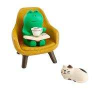 wellrun Miniature Frog and Cat Figurines Set,3PCS Cute Tiny Resin Frog Cat with Mini Sofa,Funny Desk Decor for Home,Office,Bookshelf,Fairy Garden