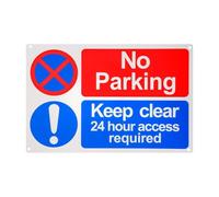 Wellrun No Parking Keep Clear Sign,30x20cm Outdoor Warning Sign, 24-Hour Access Required,Self-Adhesive with 4 Pre-Drilled Holes,Weatherproof for Driveways,Gates,Car Parks