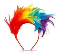 Wellrun Rainbow Feather Headband,Vibrant LGBT Pride Hair Accessory for Adults,Fancy Dress Costume Headpiece,Carnival Party Headwear,Retro Feather Hat for Women