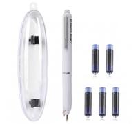 wellrun Retractable Fountain Pen,0.38mm Blue Ink Erasable Pen Includes 5 Refillable Cartridges,Smooth Writing No Leaking,Press Fine Nib Fountain Pens for Beginners,Pupils,Students(Purple)