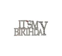Wellrun Shiny This Is My Birthday Pin,Elegant Sparkling Rhinestone Birthday Brooch for Celebrations Gifts Party Accessories(Silver)
