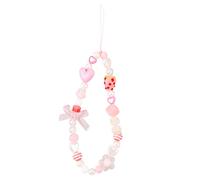 wellrun Strawberry Butterfly Beaded Phone Lanyard,Cute Sparkling Acrylic Phone Charm Wrist Strap,Trendy Anti-Loss Cellphone Wristlet Chain for Women,Fashionable Bag Keychain Decoration