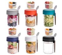 Wells 6 Pack Overnight Oats Jar with Lids and Spoons, 16oz 470ml Glass Container Jars with Removable Separate Compartments, Airtight Leak Proof Oatmeal Container for Chia Pudding, Yogurt, Breakfast
