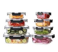 Wells 8-Packs Glass Food Storage Containers with Lids Airtight, Borosilicate Meal Prep Container for Lunch, Pantry Organizers and Storage, Glass Lunch Boxes for Freezer to Oven Safe, Leak Proof，