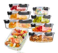 Wells 8-Packs Glass Food Storage Containers with Lids Airtight, Meal Prep Container for Lunch, Pantry Organizers and Storage, Glass Lunch Boxes for Freezer to Oven Safe, Leak Proof
