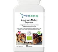 WellScience Mushroom Medley Supreme - Organic Immunity Boosting Supplement with Shiitake, Chaga, Reishi, Maitake, Lion's Mane, Astragalus, and Acerola | Reduces Fatigue & Supports Collagen Formation