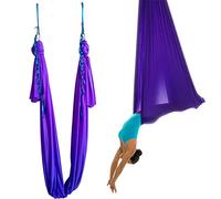 WELLSEM®5.5 Yards(5m/set) Elastic Pilates Yoga Swing Aerial Yoga Hammock with Carabiner&daisy Chain (Depp Purple)