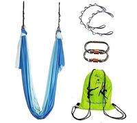 WELLSEM Aerial Yoga Hammock Aerial Pilates Silk Yoga Swing Set Include Carabiners Daisy Chain, Pose Guide 5.5 Yards Set (Blue Sea Color)