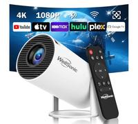 WellSonic Mini Projector Support 4K, 200 Ansi Outdoor & Home Movie Portable Projector with Wifi6 and 5.0 Bluetooth, Automatic Keystone Correction, 180°Rotatable, Compatible with HDMI USB PC Laptop