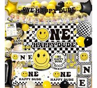 wellspar 199pcs One Happy Dude Birthday Decorations, One Happy Dude 1st Birthday Decorations One Happy Dude Plates and Napkins High Chair Banner Balloon One Happy Dude Decorations