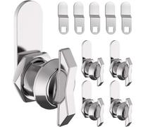 WELLUCK 5/8 Inch Thumb Operated Offset Cam Lock, 5 Packs Keyless Twist Cabinet Mailbox Drawer Lock Latch, 100% Metal Replacement Lock Cylinder for RV Compartment Camper Storage Door, Chrome-Finish
