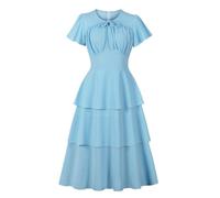 Wellwits Women’s Keyhole Tie Flare Swing Layer Party Vintage Dress Summer Blue XL