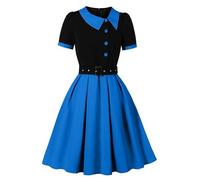 Wellwits Women's Asymmetric Cut Collar Smart Work Cocktail Vintage Dress Sailor Blue 2XL