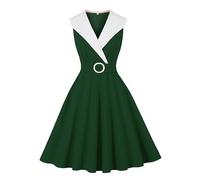 Wellwits Women's Big Blazer Collar Office Lady 1940s Vintage Work Dress Dark Green 2XL