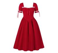 Wellwits Women's Bow Drop Waist Corset Style Vintage Gothic Dress Halloween Red M