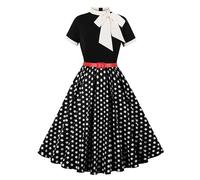 Wellwits Women's Bow Neck Polka Dots Formal Cocktail 50s Vintage Dress Black M
