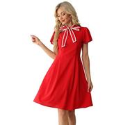Wellwits Women's Bow Tie Neck Summer Vintage Work Cocktail Dress Hot Red XL