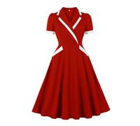 Wellwits Women's Color Block Pocket Office Work Vintage Midi Blazer Dress Party Red M