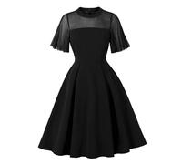 Wellwits Women's Flowy Sheer Sleeves Mesh Vintage Dress Black L