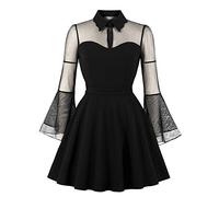 Wellwits Women's Keyhole Mesh Bell Long Sleeve Gothic Cocktail Dress Black XL