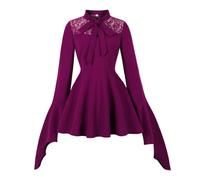 Wellwits Women's Lace Insert Gothic Bell Sleeves Vintage Dress Goth Purple 2XL